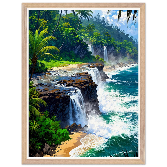 Affiche Cascade Vers Mer Encadrée, cadre bois 45x60 cm