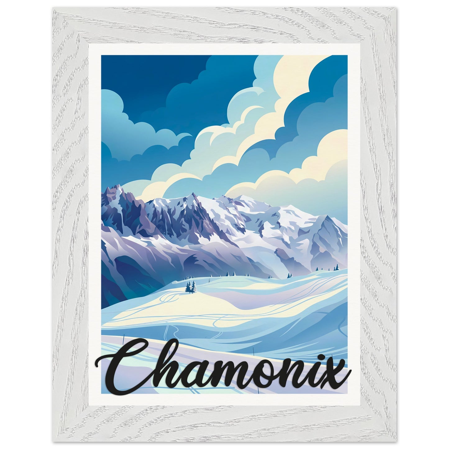 Affiche Chamonix - Encadrée, cadre blanc 15x20 cm