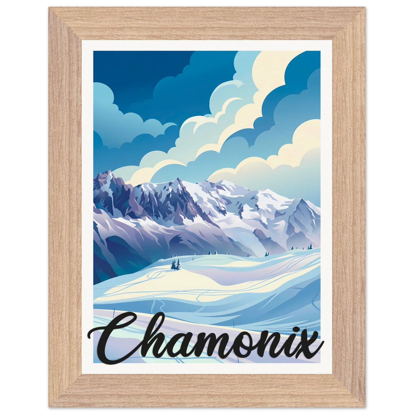 Affiche Chamonix - Encadrée, cadre bois 15x20 cm