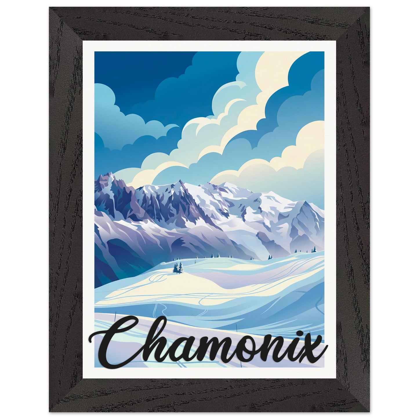Affiche Chamonix - Encadrée, cadre noir 15x20 cm