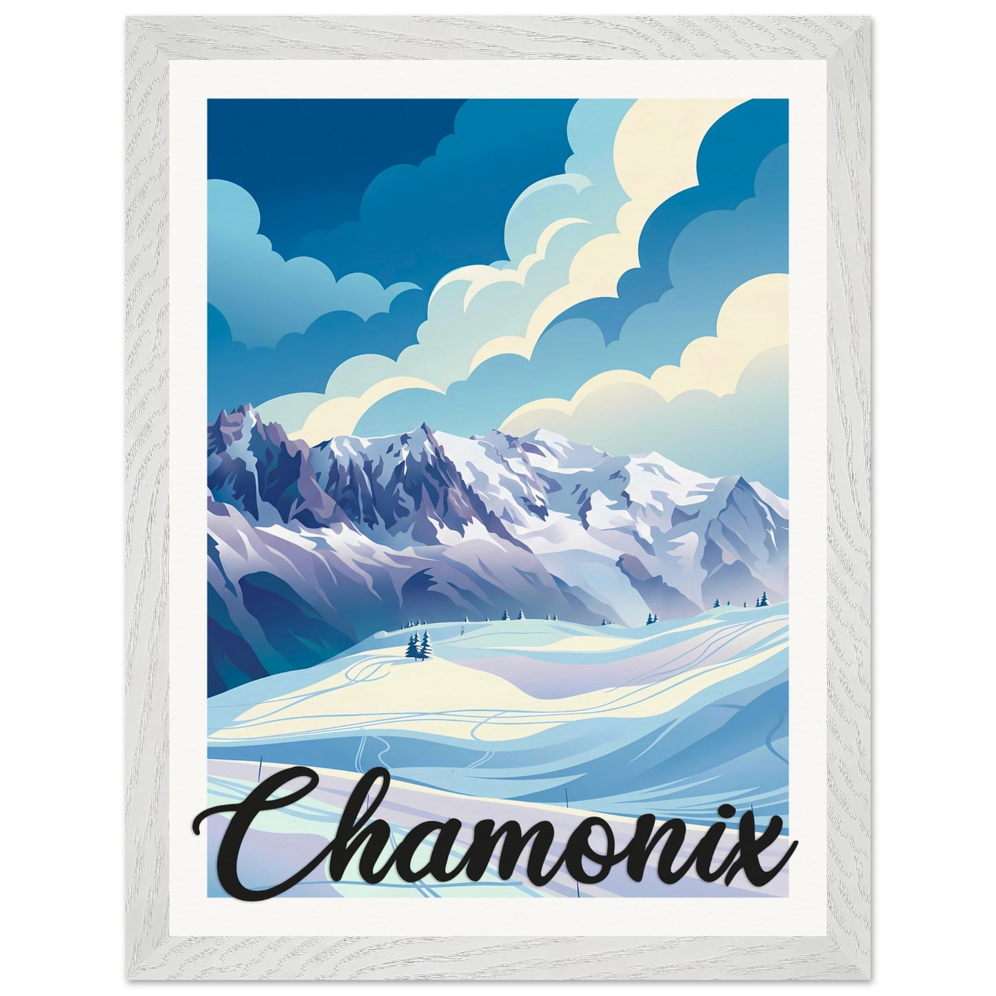 Affiche Chamonix - Encadrée, cadre blanc 30x40 cm