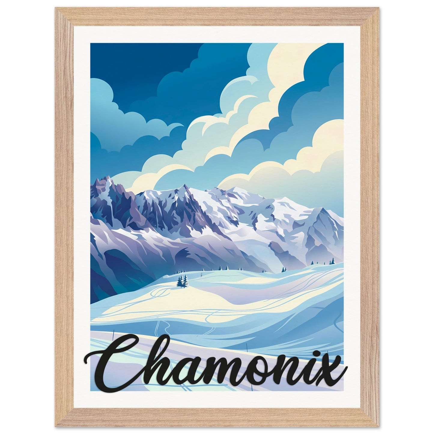 Affiche Chamonix - Encadrée, cadre bois 30x40 cm