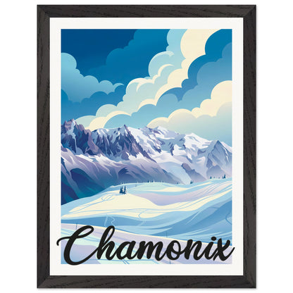 Affiche Chamonix - Encadrée, cadre noir 30x40 cm