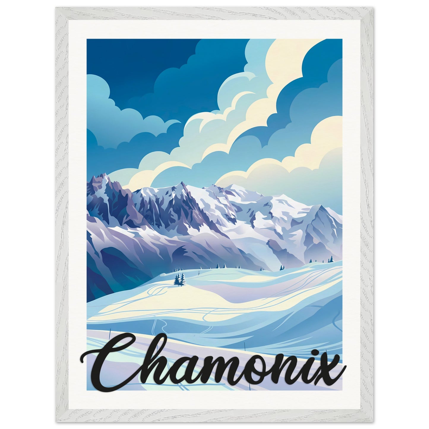 Affiche Chamonix - Encadrée, cadre blanc 45x60 cm