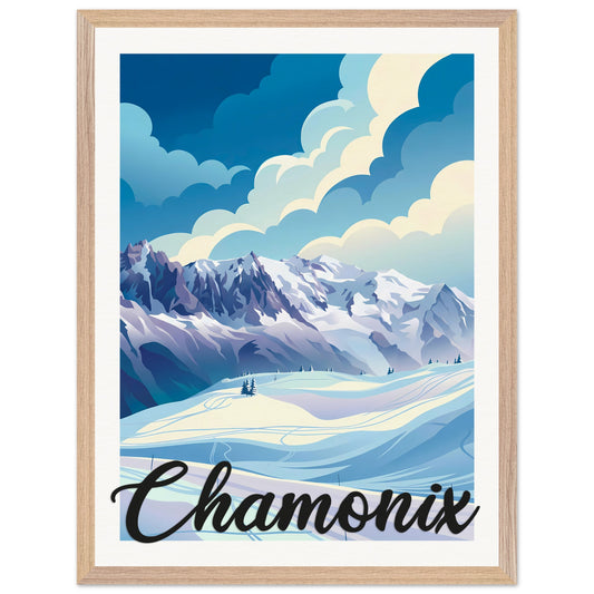 Affiche Chamonix - Encadrée, cadre bois 45x60 cm