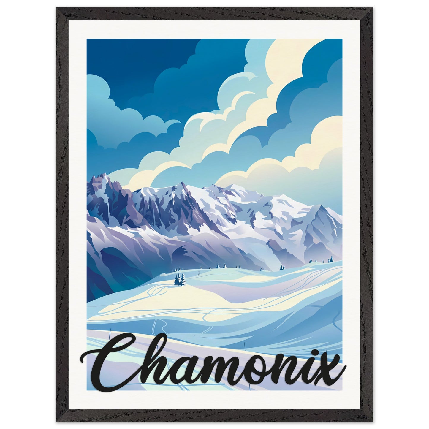 Affiche Chamonix - Encadrée, cadre noir 45x60 cm