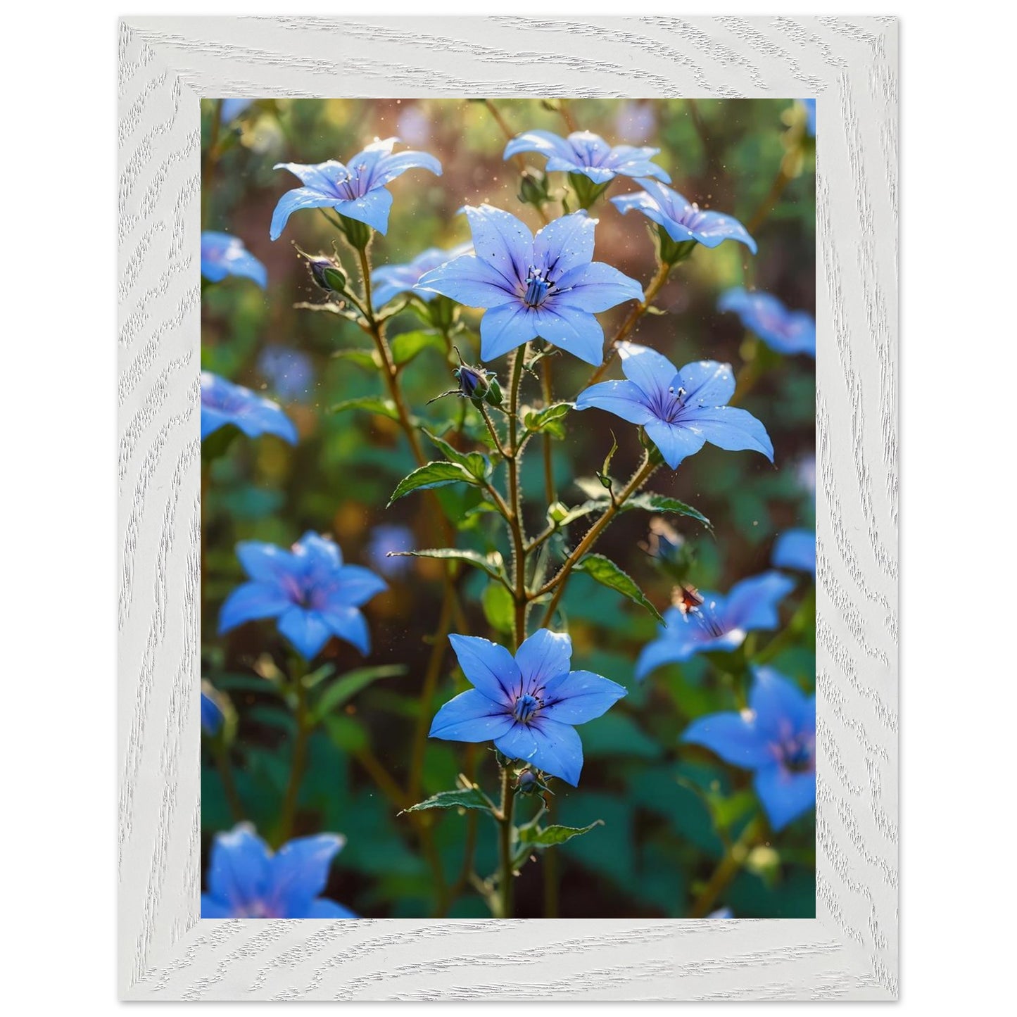 Affiche Champ de bourrache bleue Encadrée, cadre blanc 15x20 cm