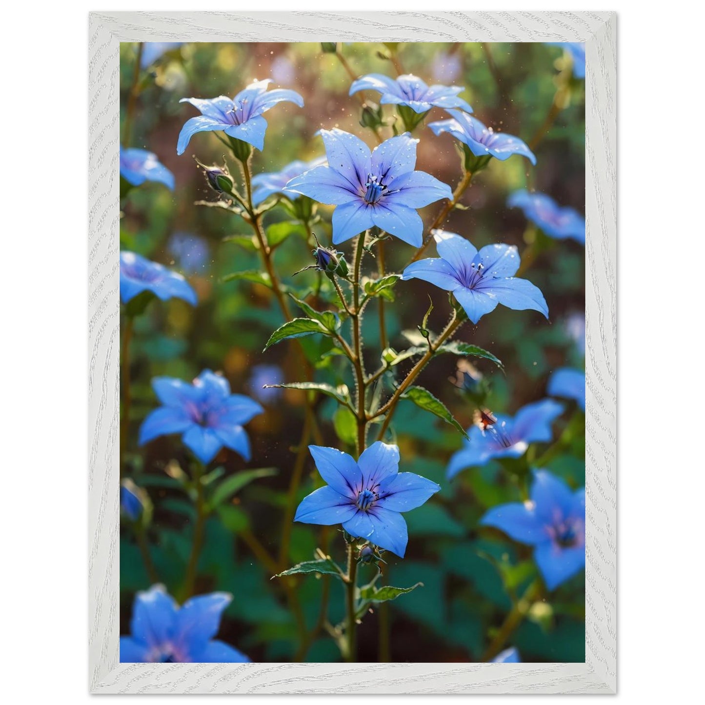 Affiche Champ de bourrache bleue Encadrée, cadre blanc 30x40 cm