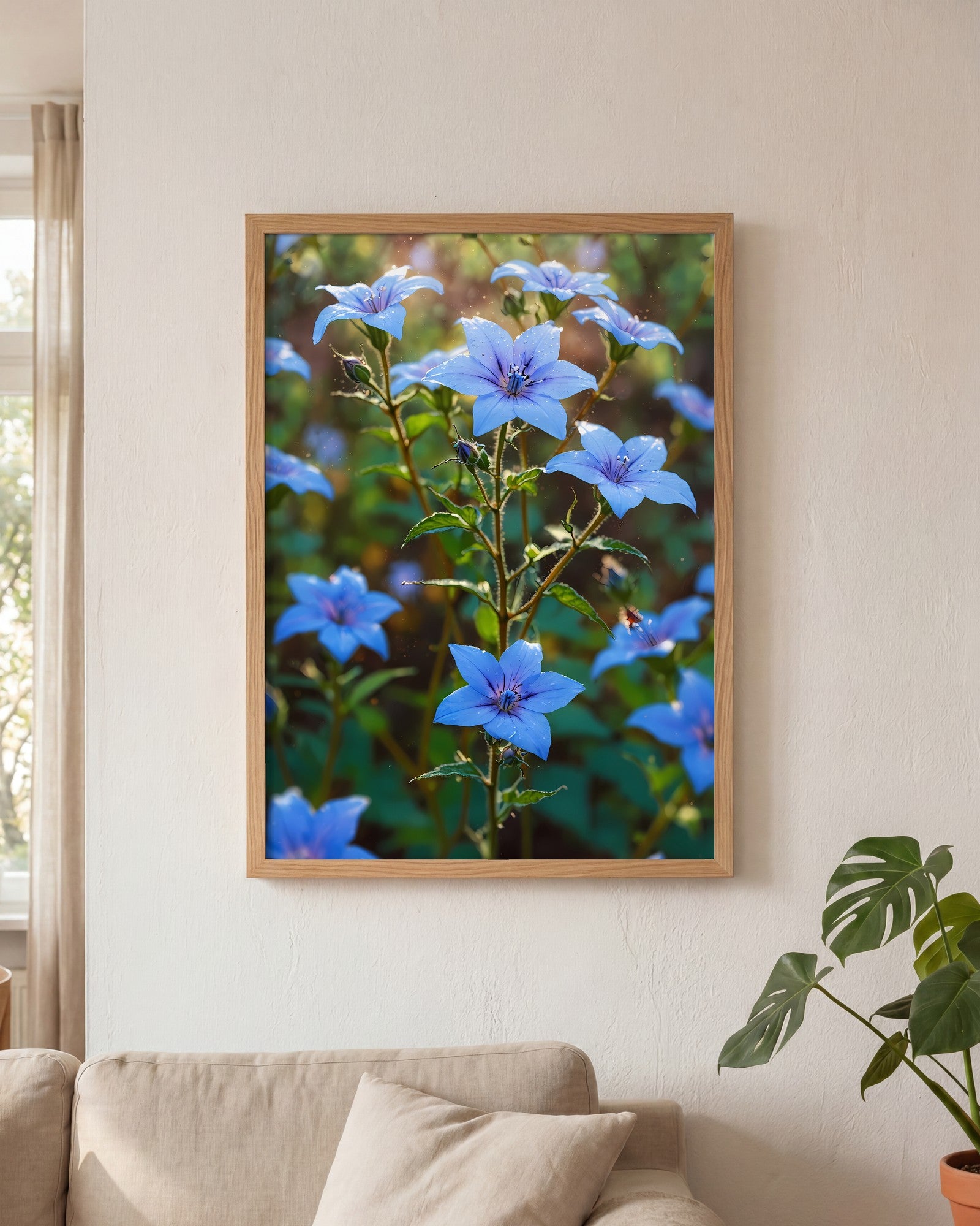 Affiche Champ de bourrache bleue Encadrée, mockup en situation dans un interieur, Muchimura