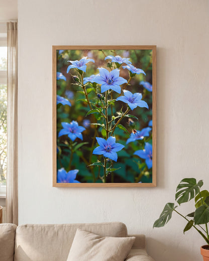 Affiche Champ de bourrache bleue Encadrée, mockup en situation dans un interieur, Muchimura