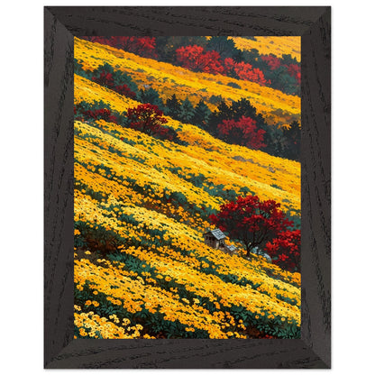 Affiche Champ de chrysanthèmes jaunes Encadrée, cadre noir 15x20 cm