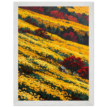 Affiche Champ de chrysanthèmes jaunes Encadrée, cadre blanc 30x40 cm