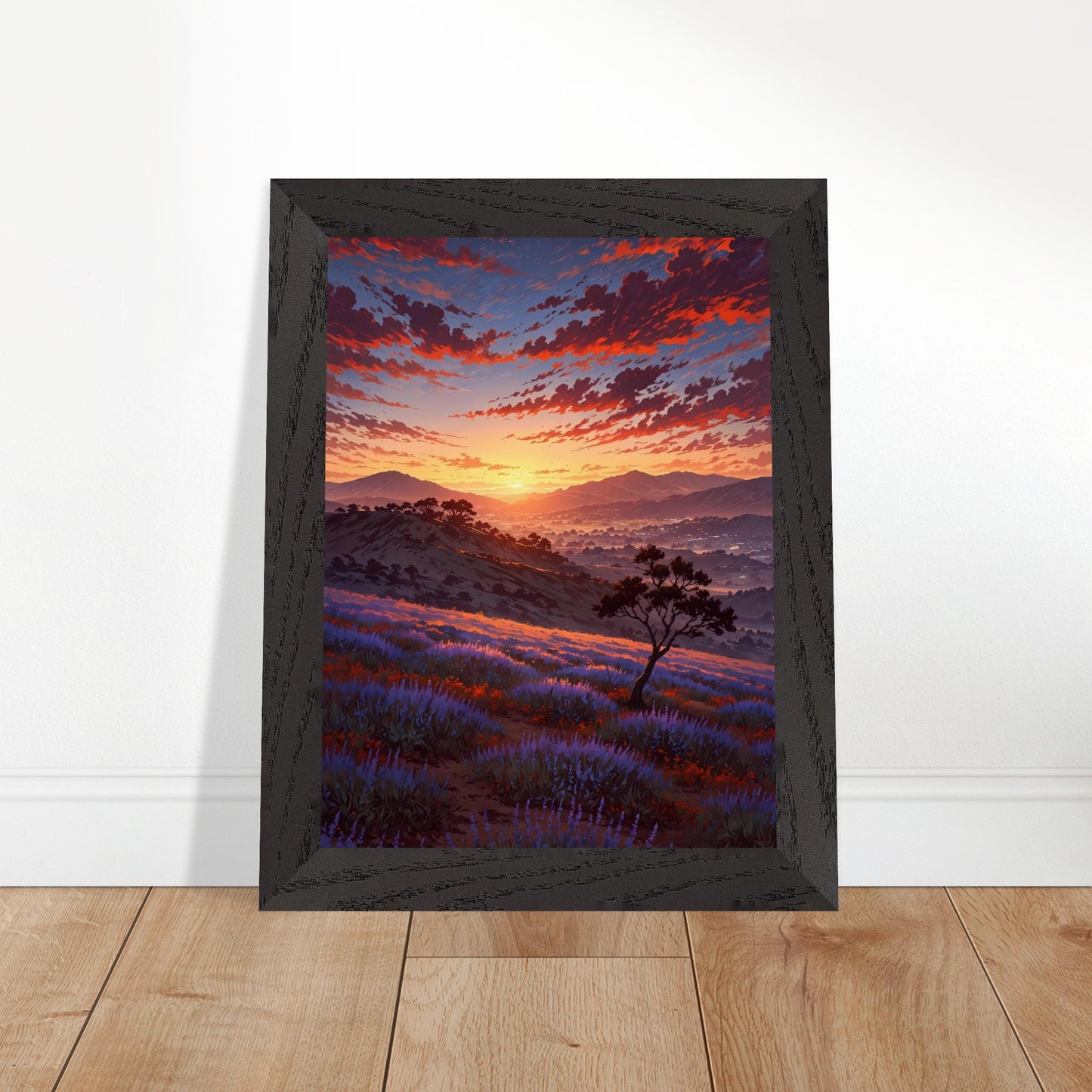 Affiche Champ de lavande Encadrée, cadre noir 15x20 cm