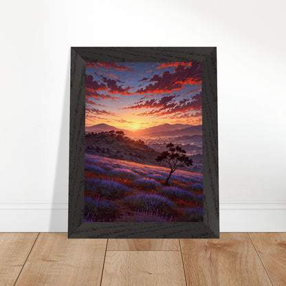 Affiche Champ de lavande Encadrée, cadre noir 15x20 cm
