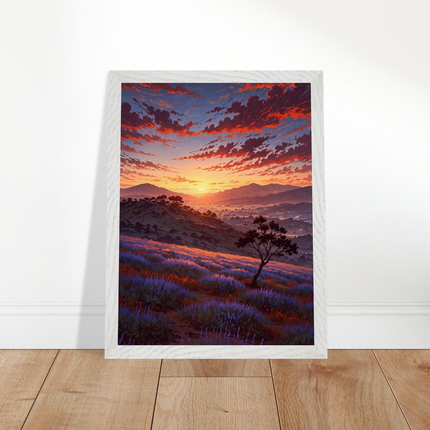 Affiche Champ de lavande Encadrée, cadre blanc 30x40 cm