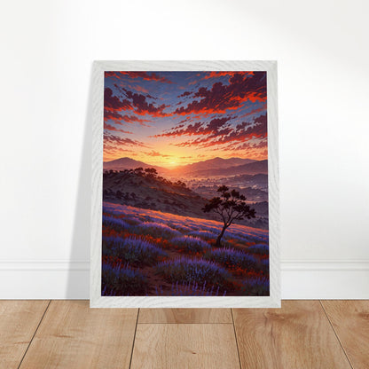 Affiche Champ de lavande Encadrée, cadre blanc 30x40 cm