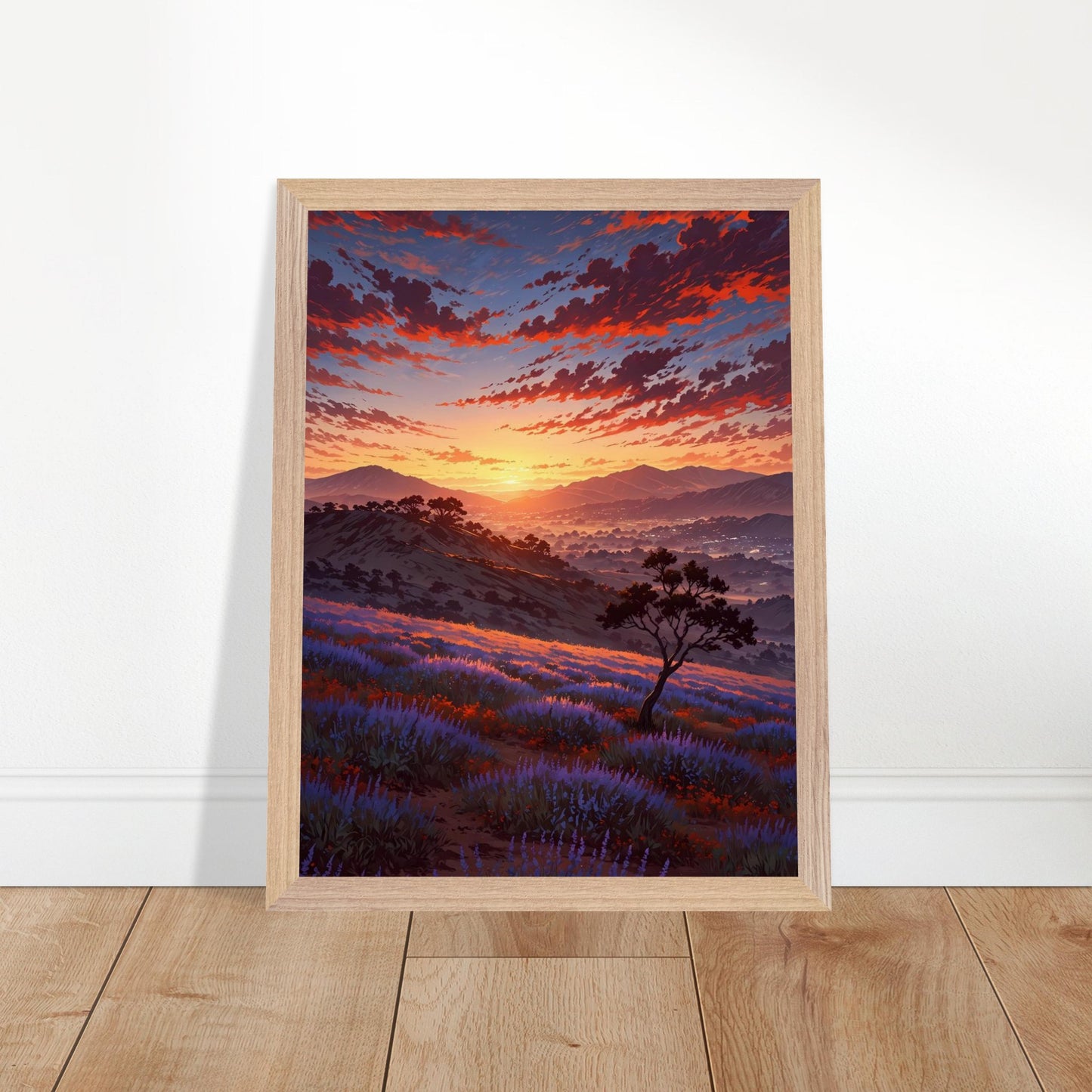Affiche Champ de lavande Encadrée, cadre bois 30x40 cm