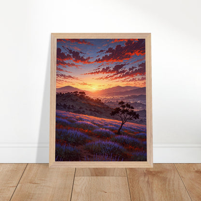 Affiche Champ de lavande Encadrée, cadre bois 30x40 cm