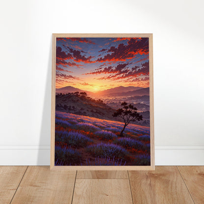 Affiche Champ de lavande Encadrée, cadre bois 45x60 cm