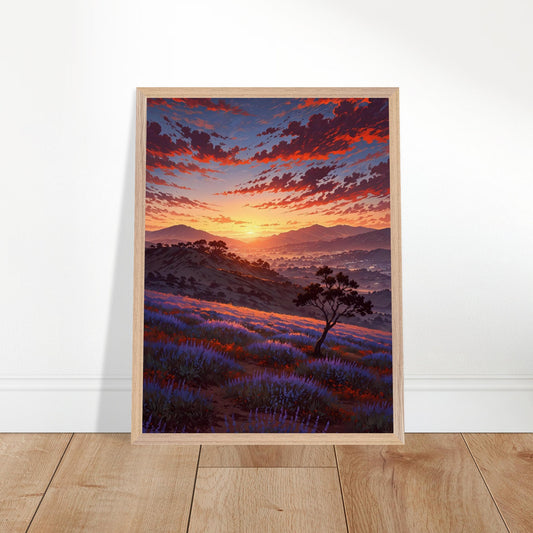 Affiche Champ de lavande Encadrée, cadre bois 45x60 cm