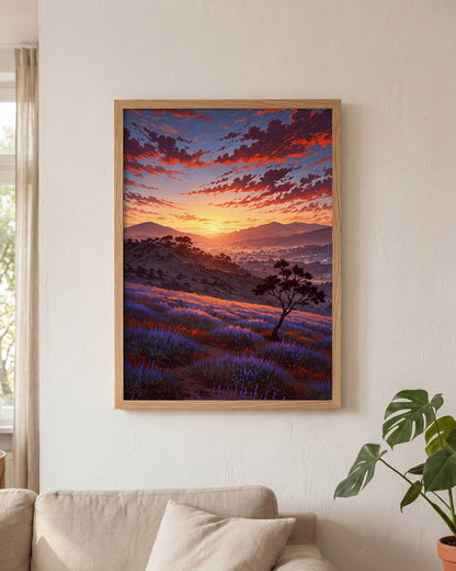 Affiche Champ de lavande Encadrée, mockup en situation dans un interieur, Muchimura