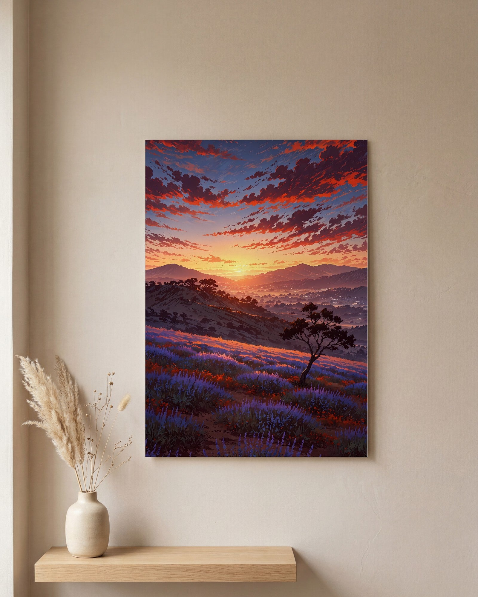 Affiche Champ de Lavande, mockup sur un mur epure, Muchimura