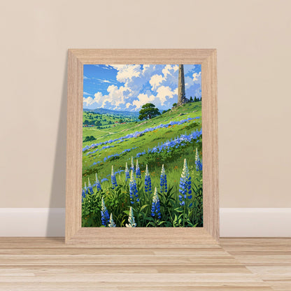 Affiche Champ de lupin bleu et violet Encadrée, cadre bois 15x20 cm