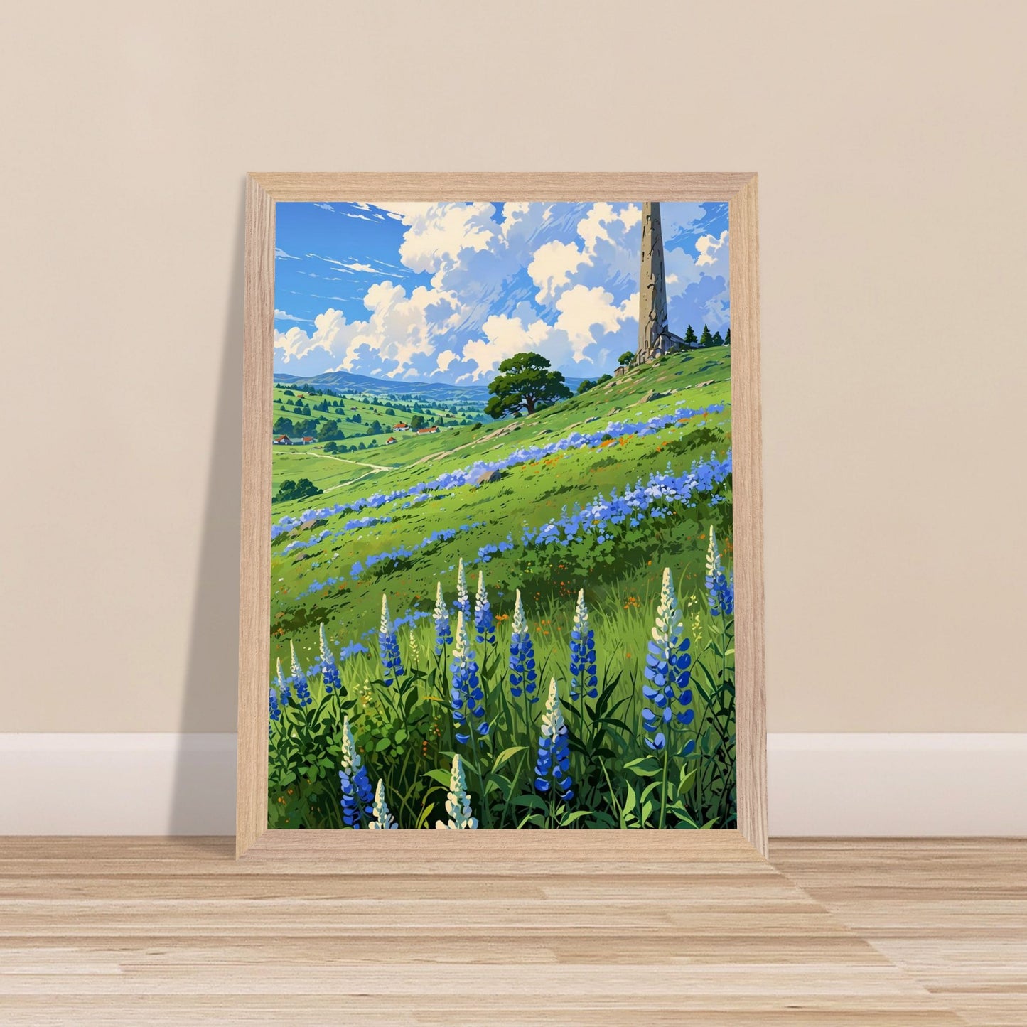 Affiche Champ de lupin bleu et violet Encadrée, cadre bois 30x40 cm