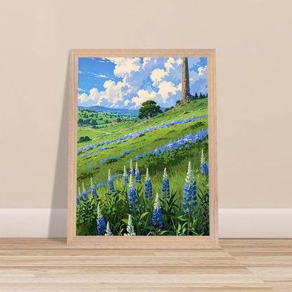 Affiche Champ de lupin bleu et violet Encadrée, cadre bois 30x40 cm