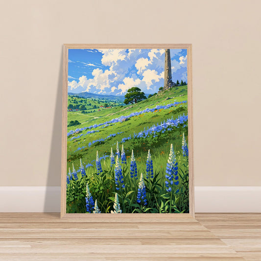 Affiche Champ de lupin bleu et violet Encadrée, cadre bois 45x60 cm