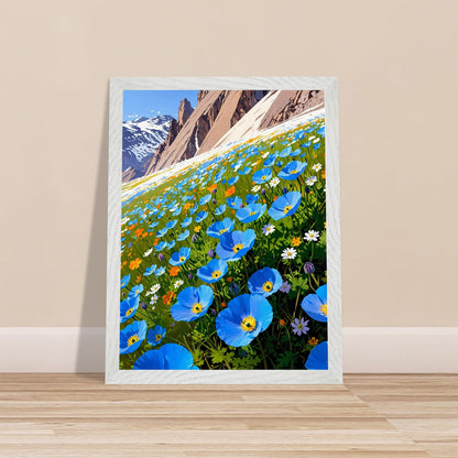 Affiche Champ de pavots bleus de l'Himalaya Encadrée, cadre blanc 30x40 cm