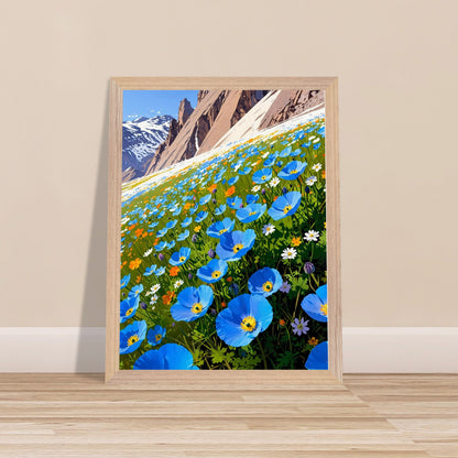 Affiche Champ de pavots bleus de l'Himalaya Encadrée, cadre bois 30x40 cm