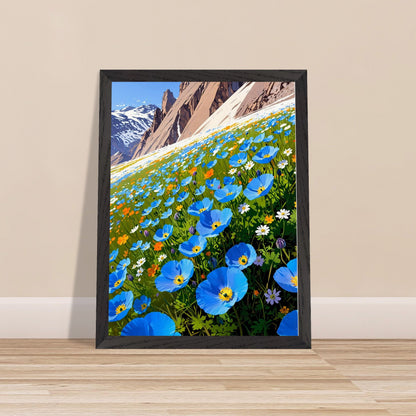 Affiche Champ de pavots bleus de l'Himalaya Encadrée, cadre noir 30x40 cm
