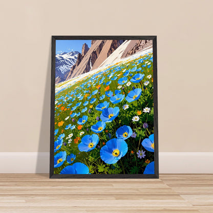 Affiche Champ de pavots bleus de l'Himalaya Encadrée, cadre noir 45x60 cm