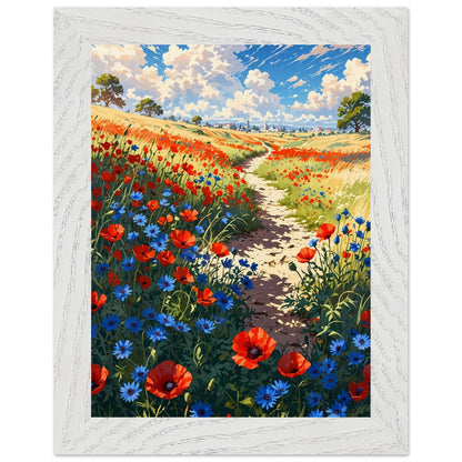 Affiche Champ de pavots et bleuets Encadrée, cadre blanc 15x20 cm
