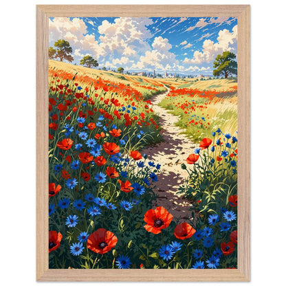 Affiche Champ de pavots et bleuets Encadrée, cadre bois 30x40 cm
