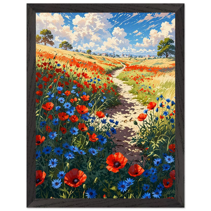 Affiche Champ de pavots et bleuets Encadrée, cadre noir 30x40 cm