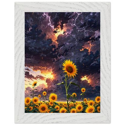 Affiche Champ de tournesols géants Encadrée, cadre blanc 15x20 cm