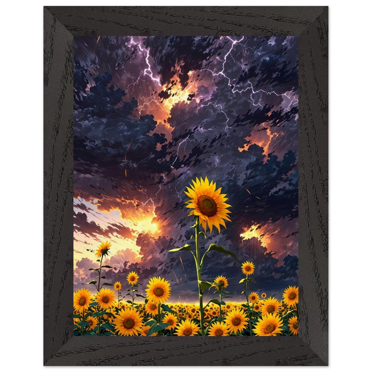 Affiche Champ de tournesols géants Encadrée, cadre noir 15x20 cm