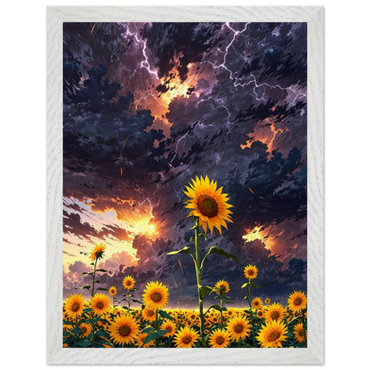 Affiche Champ de tournesols géants Encadrée, cadre blanc 30x40 cm