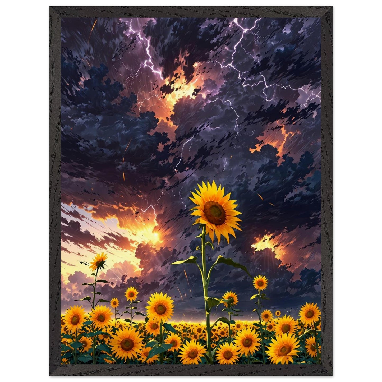 Affiche Champ de tournesols géants Encadrée, cadre noir 45x60 cm