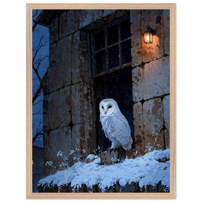 Affiche Chouette effraie Encadrée, cadre bois 45x60 cm
