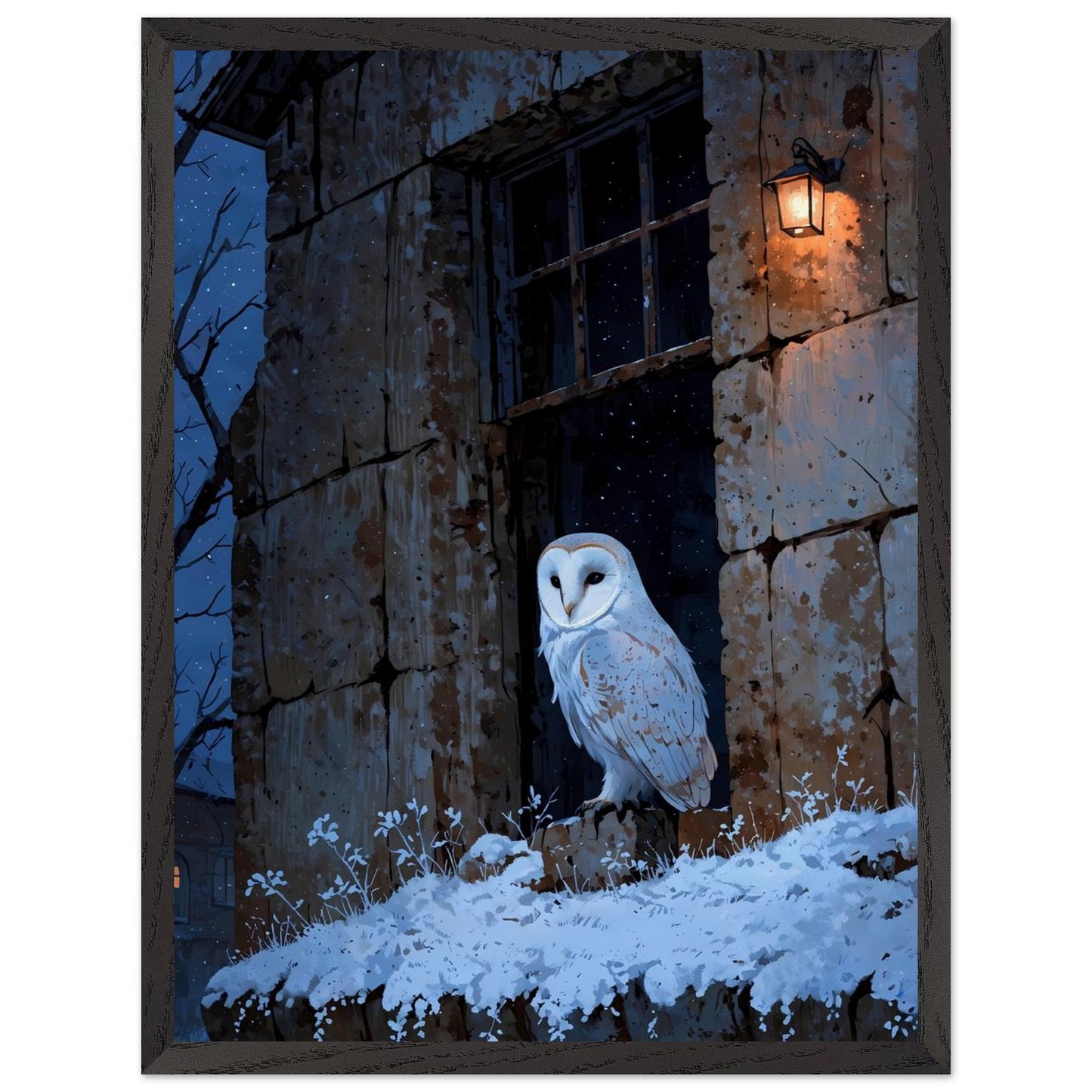 Affiche Chouette effraie Encadrée, cadre noir 45x60 cm