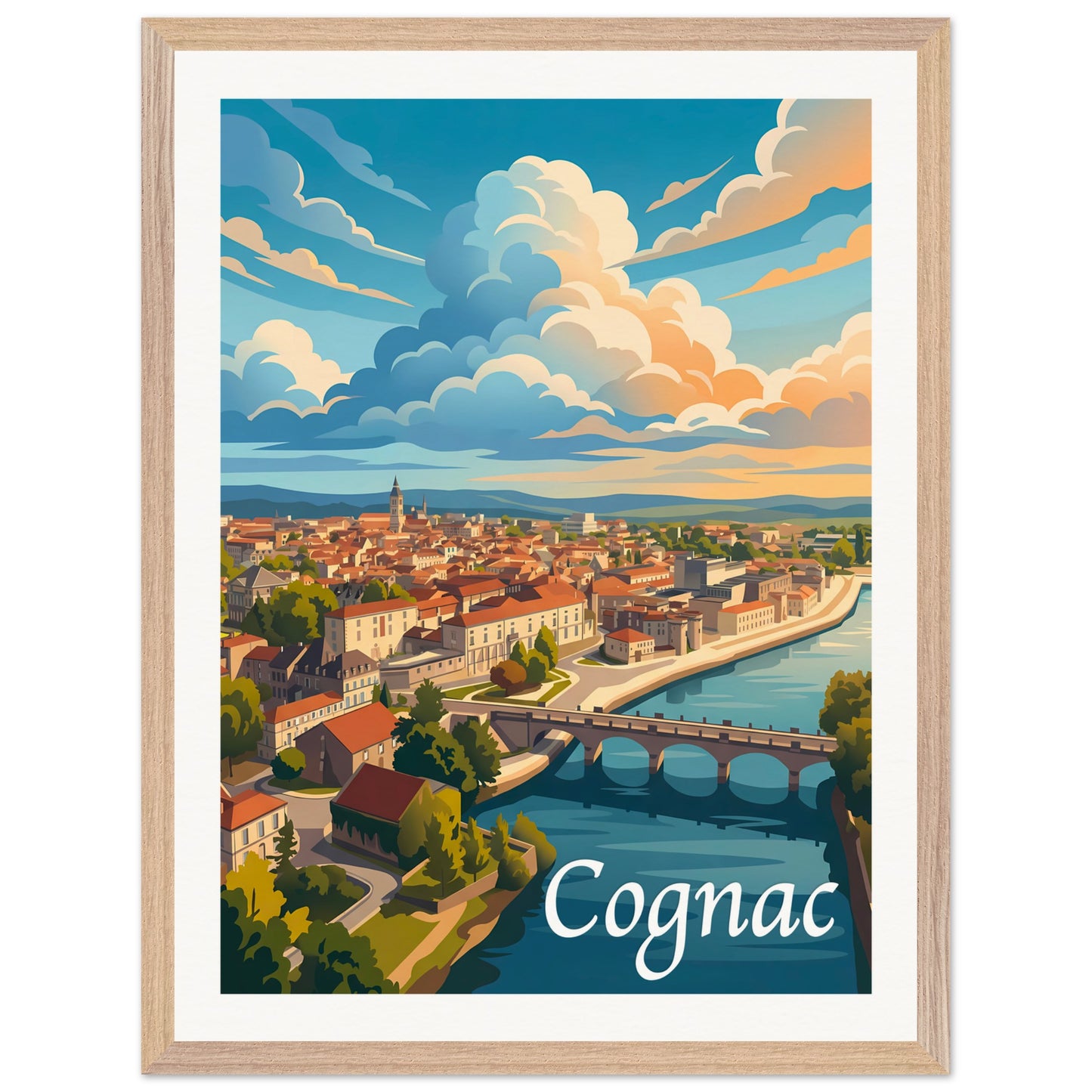 Affiche Cognac - Encadrée, cadre bois 45x60 cm