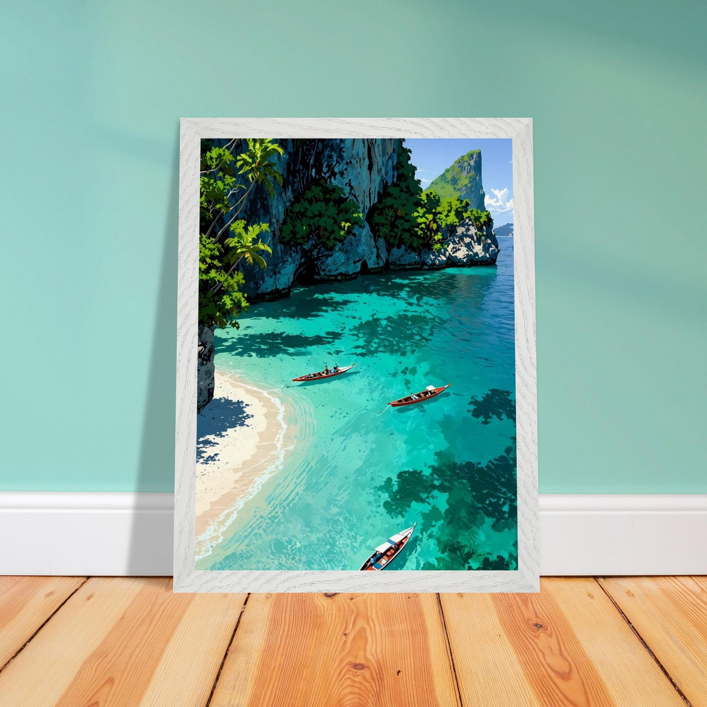 Affiche Crique de Phi Phi Encadrée, cadre blanc 30x40 cm
