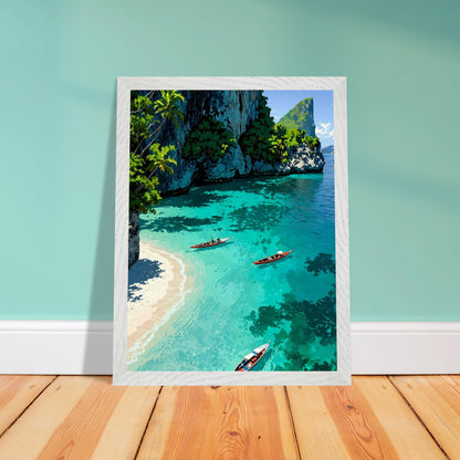 Affiche Crique de Phi Phi Encadrée, cadre blanc 30x40 cm