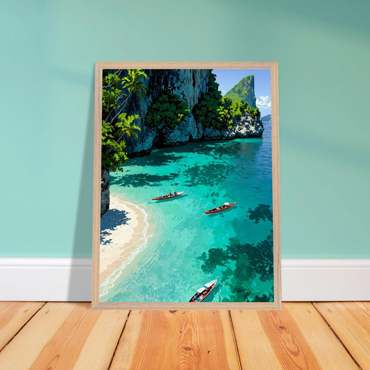 Affiche Crique de Phi Phi Encadrée, cadre bois 45x60 cm