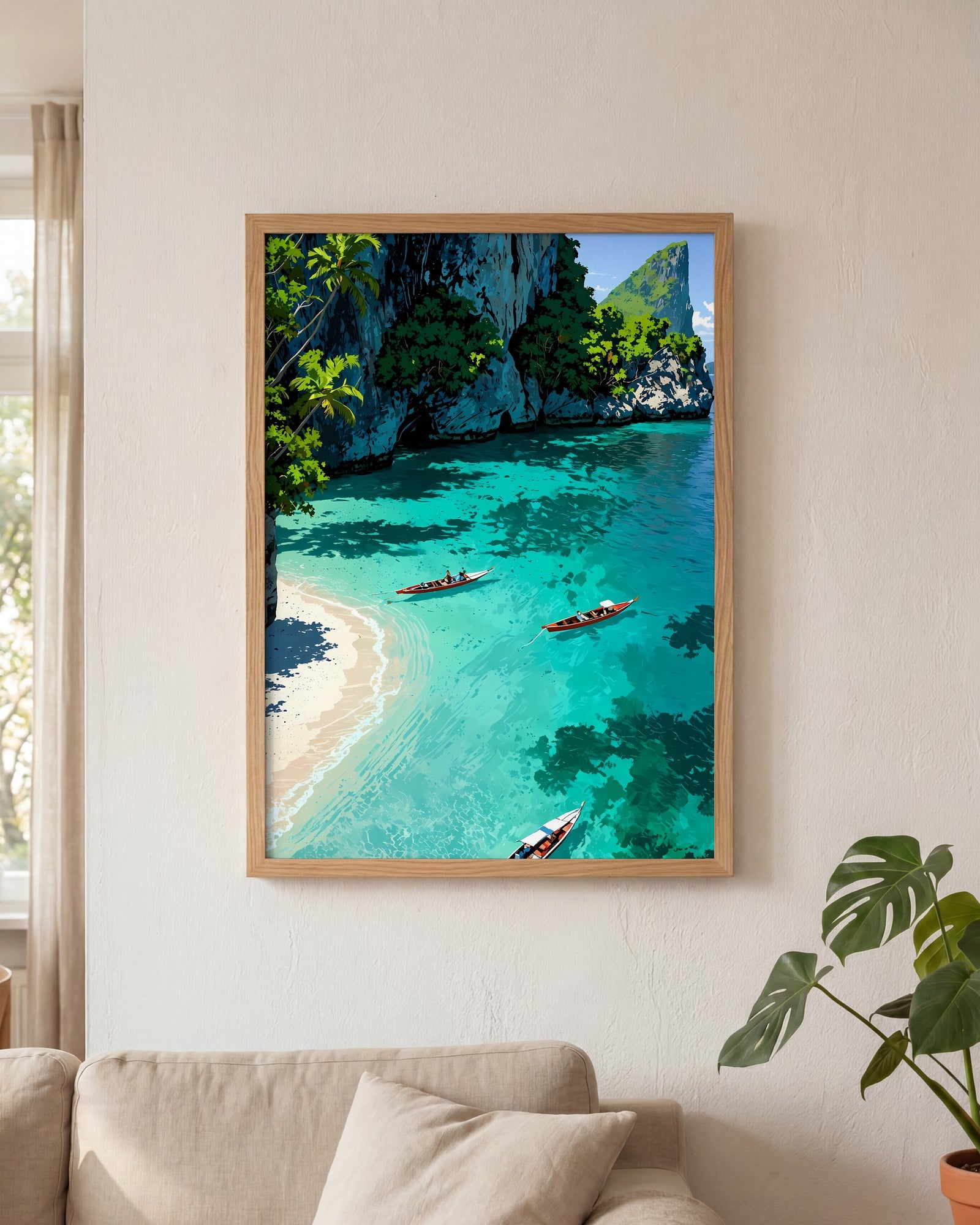 Affiche Crique de Phi Phi Encadrée, mockup en situation dans un interieur, Muchimura