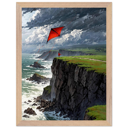 Affiche Enfant et cerf-volant Encadrée, cadre bois 30x40 cm