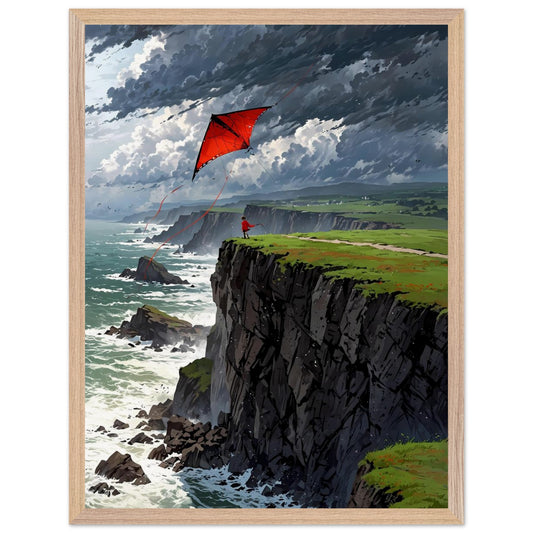 Affiche Enfant et cerf-volant Encadrée, cadre bois 45x60 cm